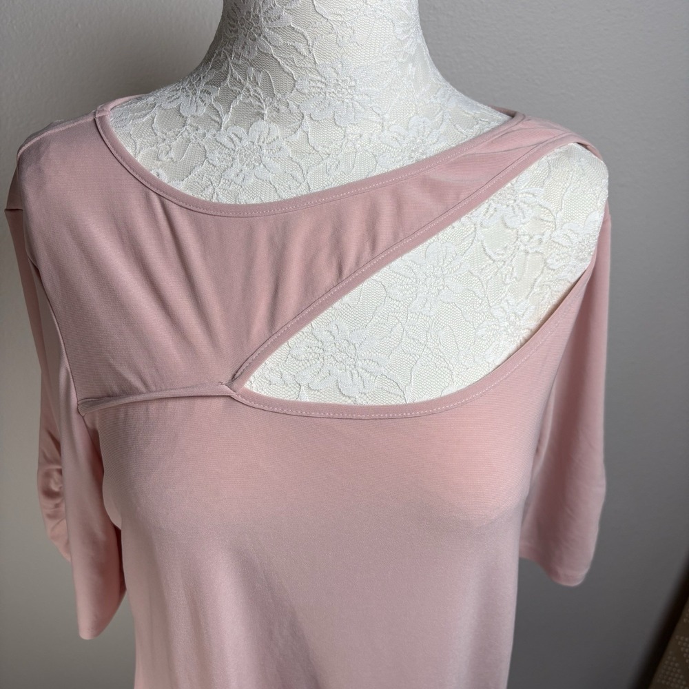 NWT*I Perception Concept Womens XL Pink Cutout Top Coquette Ruched Sleeve - Picture 4 of 14